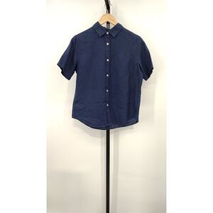 Quince Women 100% European Linen Deep Navy Sleeved Top XS